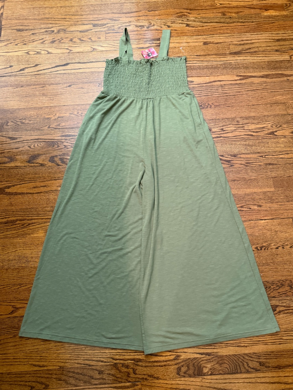 Roxy Olive Green Smocked Wide-Leg Jumpsuit